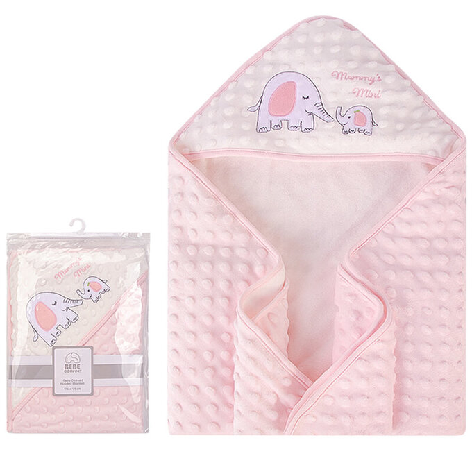 美國 luvable friends 甜蜜寶貝  超柔軟繡花連帽泡泡毯/包巾/嬰兒被/安撫毯 75x75cm_親親大象_LF51912