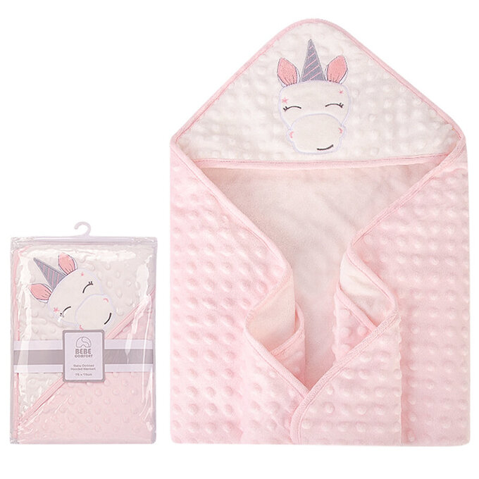 美國 luvable friends 甜蜜寶貝  超柔軟繡花連帽泡泡毯/包巾/嬰兒被/安撫毯 75x75cm_獨角獸_LF51913