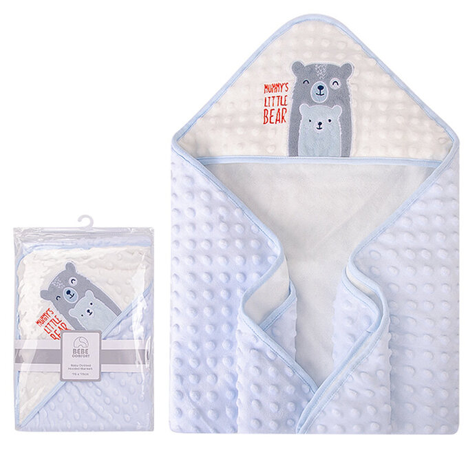 美國 luvable friends 甜蜜寶貝  超柔軟繡花連帽泡泡毯/包巾/嬰兒被/安撫毯 75x75cm_可愛熊_LF51914