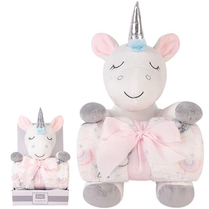 美國 luvable friends 甜蜜寶貝  嬰幼兒安撫娃娃＋毛毯76x91cm 禮盒組 甜美獨角獸_LF00046 