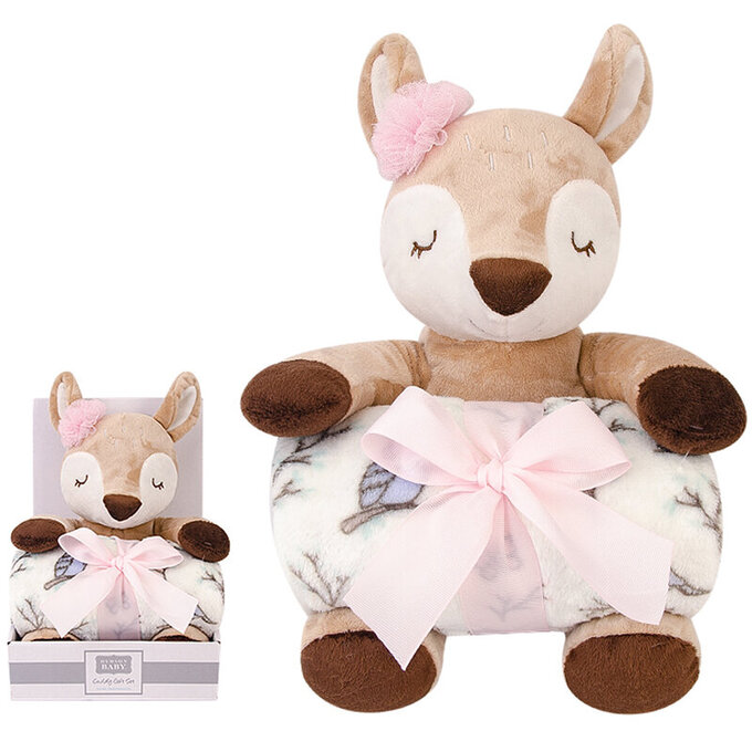 美國 luvable friends 甜蜜寶貝  嬰幼兒安撫娃娃＋毛毯76x91cm 禮盒組 優雅小鹿_LF00047