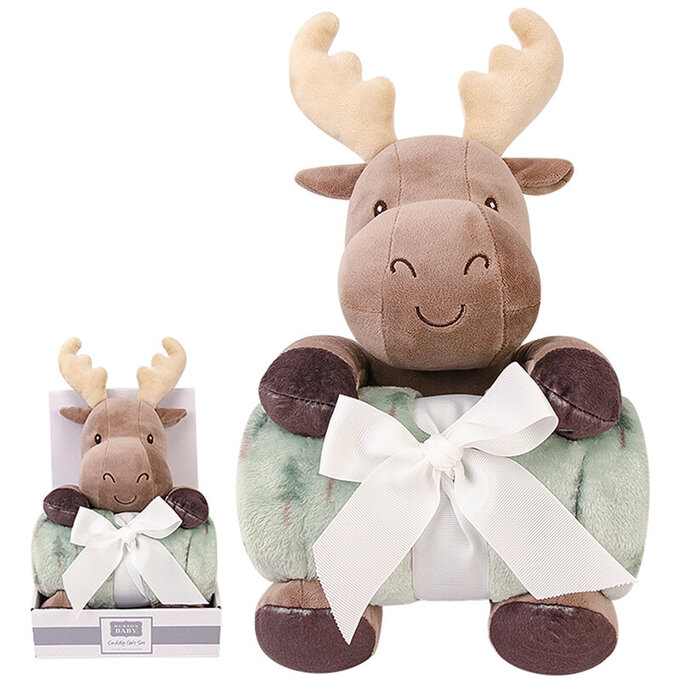 美國 luvable friends 甜蜜寶貝  嬰幼兒安撫娃娃＋毛毯76x91cm 禮盒組 呆萌麋鹿_LF00053