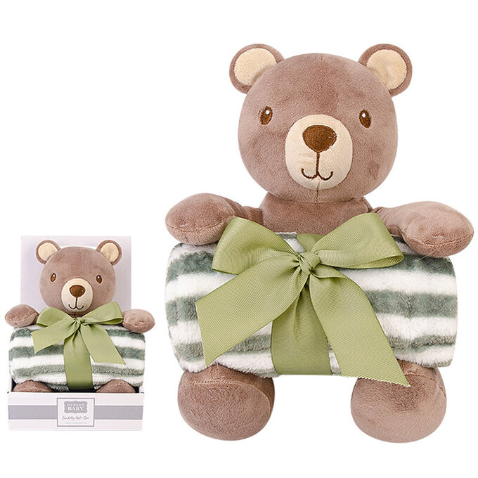 美國 luvable friends 甜蜜寶貝  嬰幼兒安撫娃娃＋毛毯76x91cm 禮盒組_溫馨小熊_LF00055