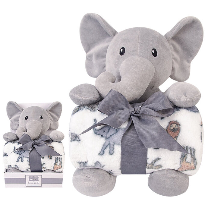 美國 luvable friends 甜蜜寶貝  嬰幼兒安撫娃娃＋毛毯76x91cm 禮盒組 溫柔小象_LF00057