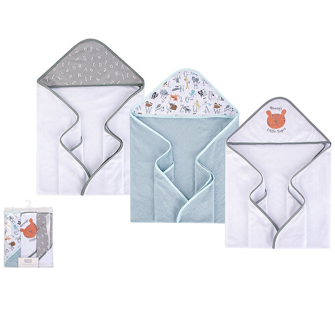 美國 luvable friends 甜蜜寶貝 嬰幼兒可愛動物連帽浴巾/包巾3入組 76x76cm(送禮自用皆可)_乖乖虎_LF52576