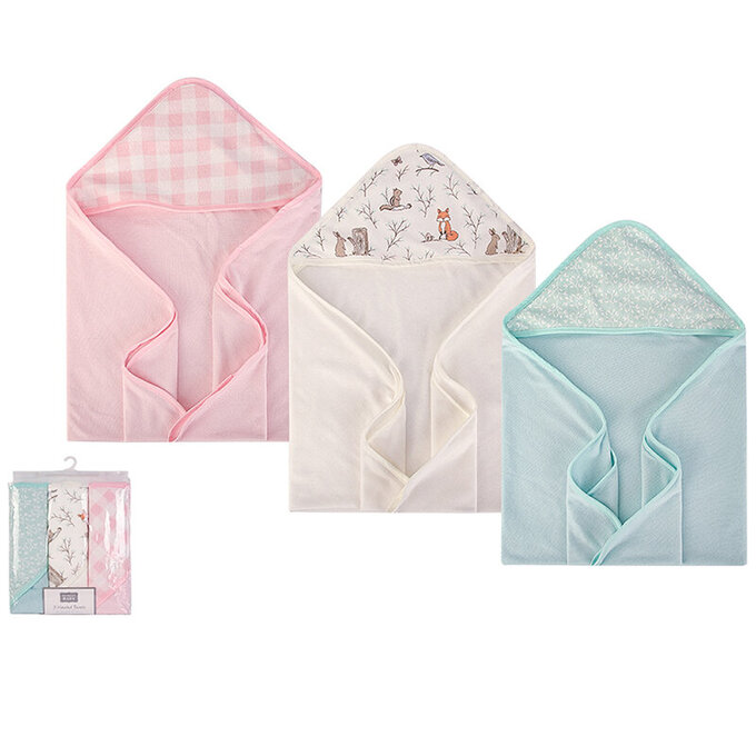 美國 luvable friends 甜蜜寶貝 嬰幼兒可愛動物連帽浴巾/包巾3入組 76x76cm(送禮自用皆可)_森林物語_LF57485