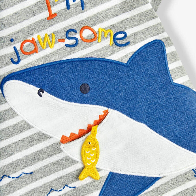 英國 JoJo Maman BeBe 超優質嬰幼兒童100％ 純棉短袖上衣/ T-shirt/ 動物T_微笑鯊魚_JJH9437 
