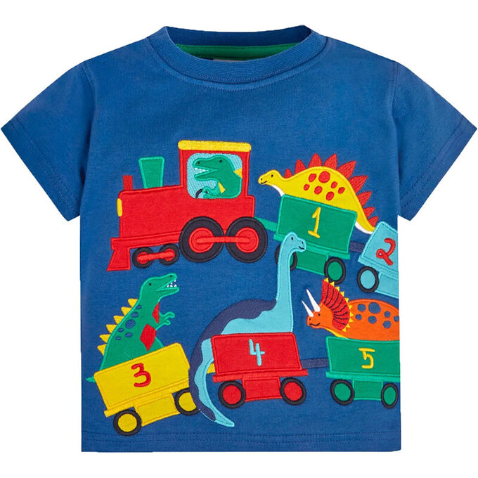 英國 JoJo Maman BeBe 超優質嬰幼兒童100％ 純棉短袖上衣/ T-shirt/ 動物T_恐龍嘟嘟車_JJH9536  