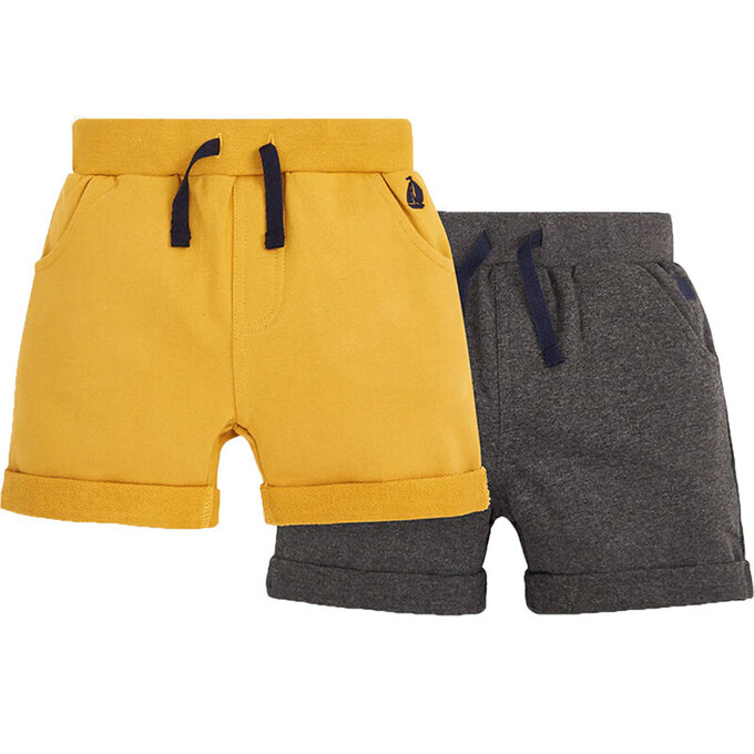 英國 JoJo Maman BeBe 超優質嬰幼兒/兒童100% 純棉綁繩短褲2入組_黃灰_JJE5503U  