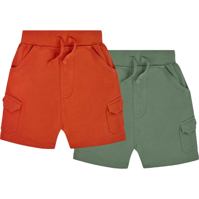 英國 JoJo Maman BeBe 超優質嬰幼兒/兒童100% 純棉綁繩工裝短褲2入組_橘綠_JJH9593R