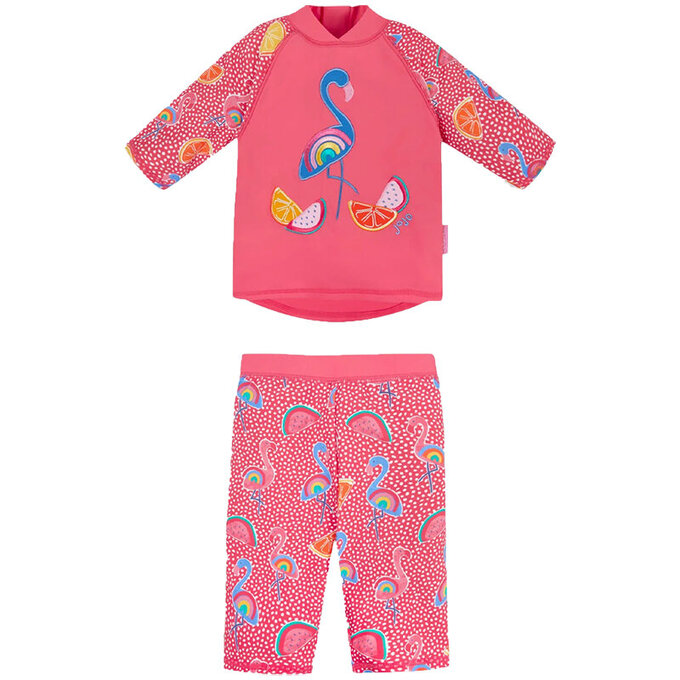 英國 JoJo Maman BeBe 嬰幼兒/兒童兩件式防曬泳裝_繽紛紅鶴_JJH3980