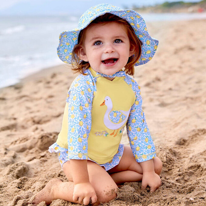 英國 JoJo Maman BeBe 嬰幼兒/兒童兩件式防曬泳裝_夏日檸檬鴨_JJH9580