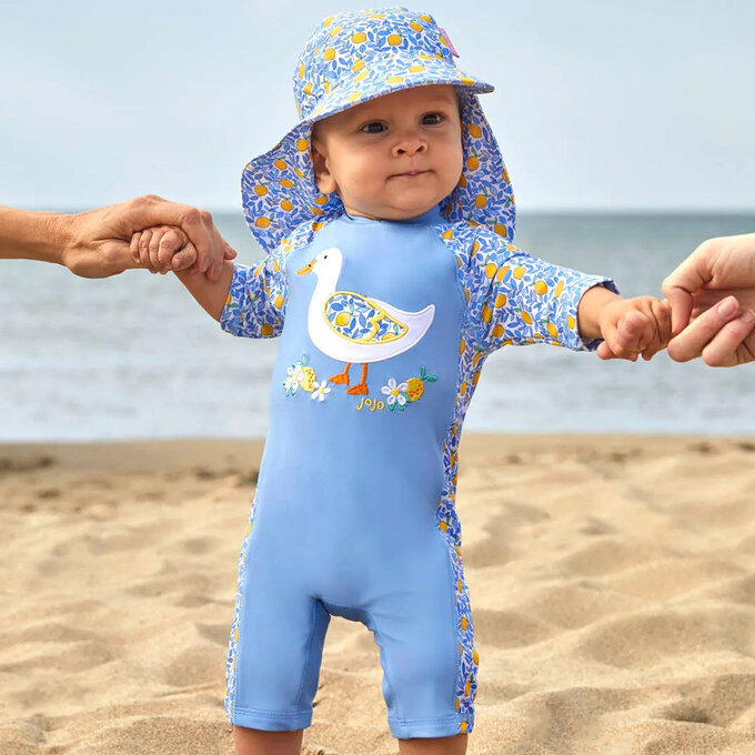 英國 JoJo Maman BeBe 嬰幼兒/兒童連身式防曬泳裝_夏日檸檬鴨_JJH3970