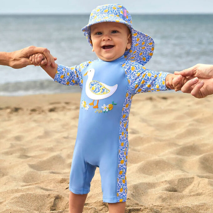 英國 JoJo Maman BeBe 嬰幼兒/兒童連身式防曬泳裝_夏日檸檬鴨_JJH3970