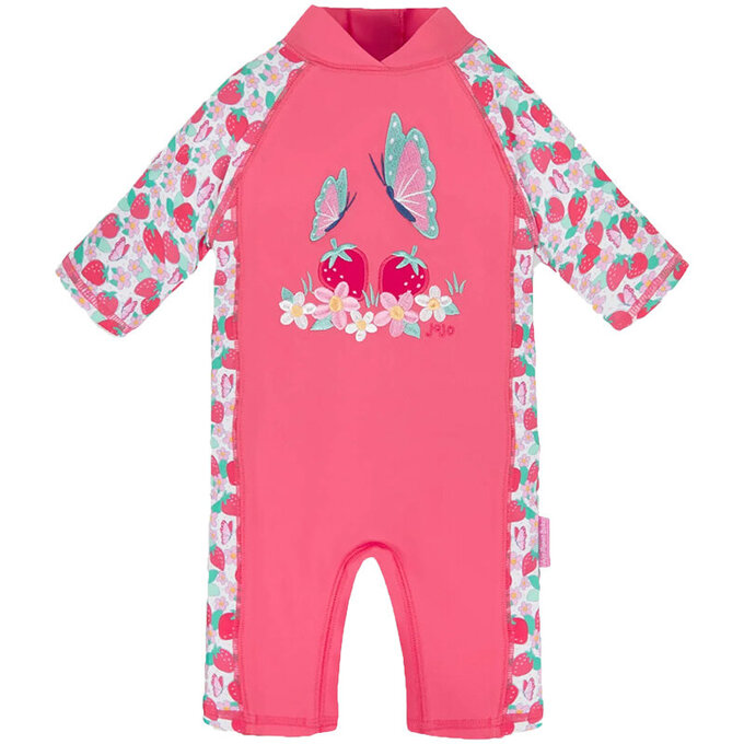 英國 JoJo Maman BeBe 嬰幼兒/兒童連身式防曬泳裝_莓香蝴蝶_JJH3976