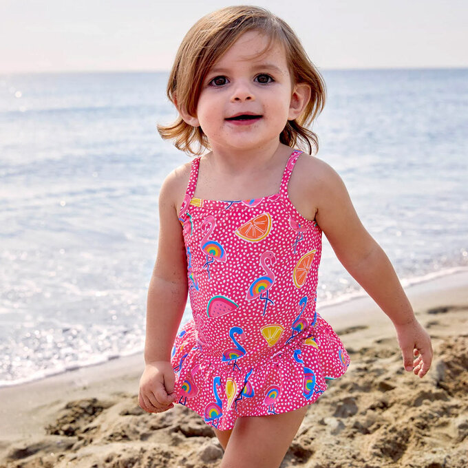 英國 JoJo Maman BeBe 嬰幼兒/兒童連身泳裝(內有尿布褲)_夏威夷紅鶴_JJH3945