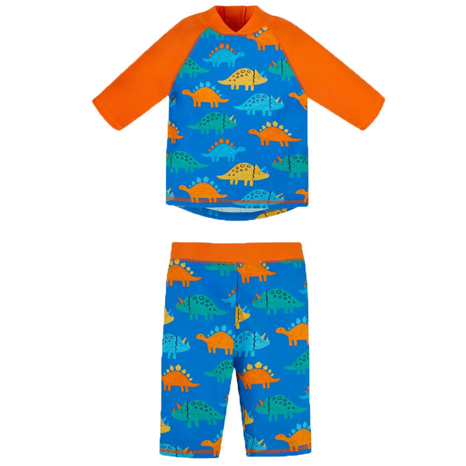 英國 JoJo Maman BeBe 嬰幼兒/兒童兩件式防曬泳裝_恐龍圖鑑_JJH3935