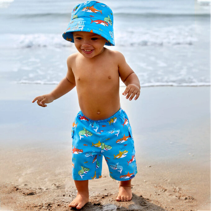 英國 JoJo Maman BeBe 嬰幼兒/兒童長版泳褲_鯊魚家族_JJH3925
