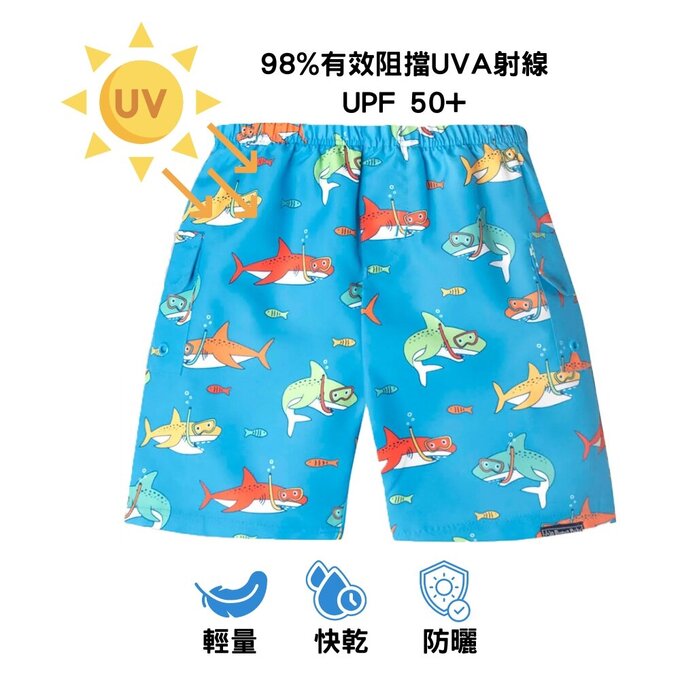 英國 JoJo Maman BeBe 嬰幼兒/兒童長版泳褲_鯊魚家族_JJH3925