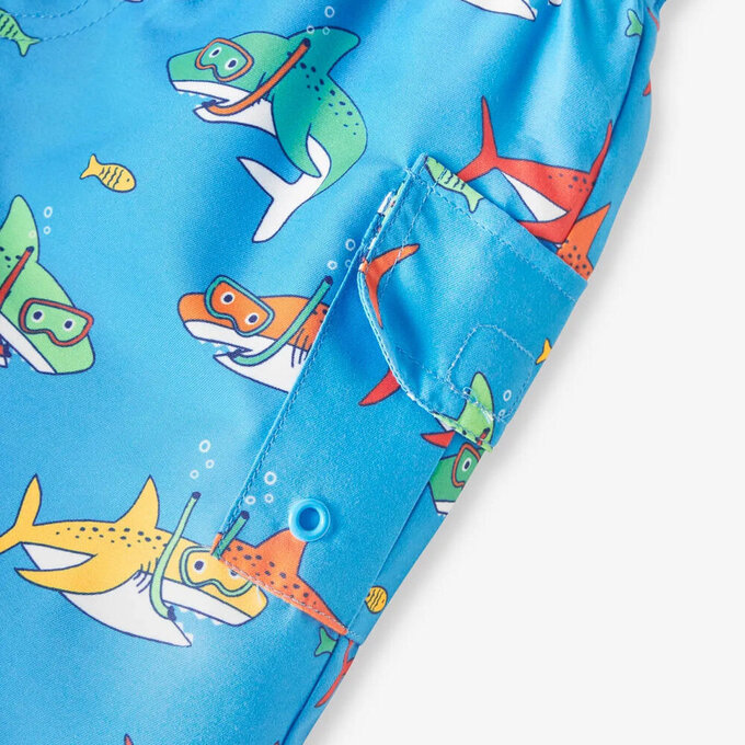 英國 JoJo Maman BeBe 嬰幼兒/兒童長版泳褲_鯊魚家族_JJH3925