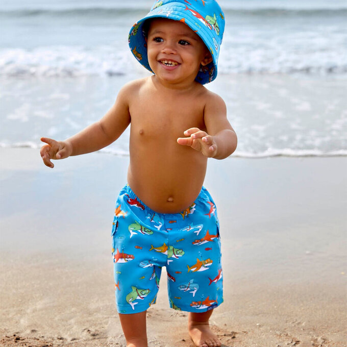 英國 JoJo Maman BeBe 嬰幼兒/兒童長版泳褲_鯊魚家族_JJH3925
