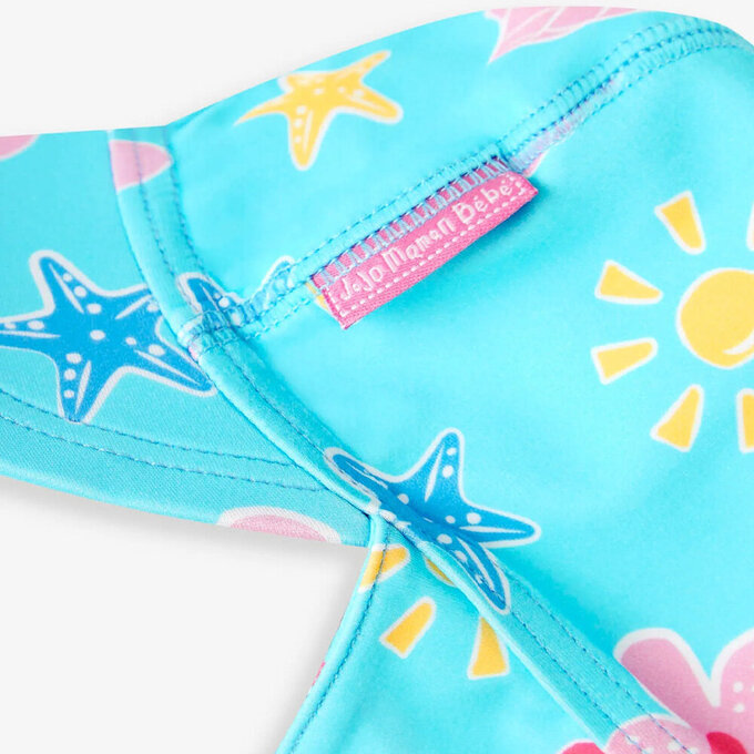 英國 JoJo Maman BeBe 嬰幼兒/兒童泳裝戲水UPF50+防曬護頸遮陽帽_童話世界_JJH3975