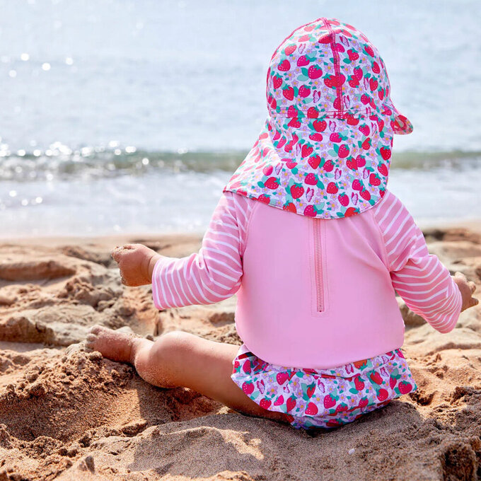 英國 JoJo Maman BeBe 嬰幼兒/兒童泳裝戲水UPF50+防曬護頸遮陽帽_甜蜜草莓_JJH3978