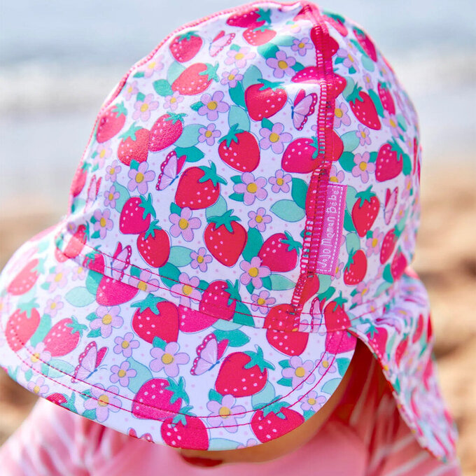 英國 JoJo Maman BeBe 嬰幼兒/兒童泳裝戲水UPF50+防曬護頸遮陽帽_甜蜜草莓_JJH3978