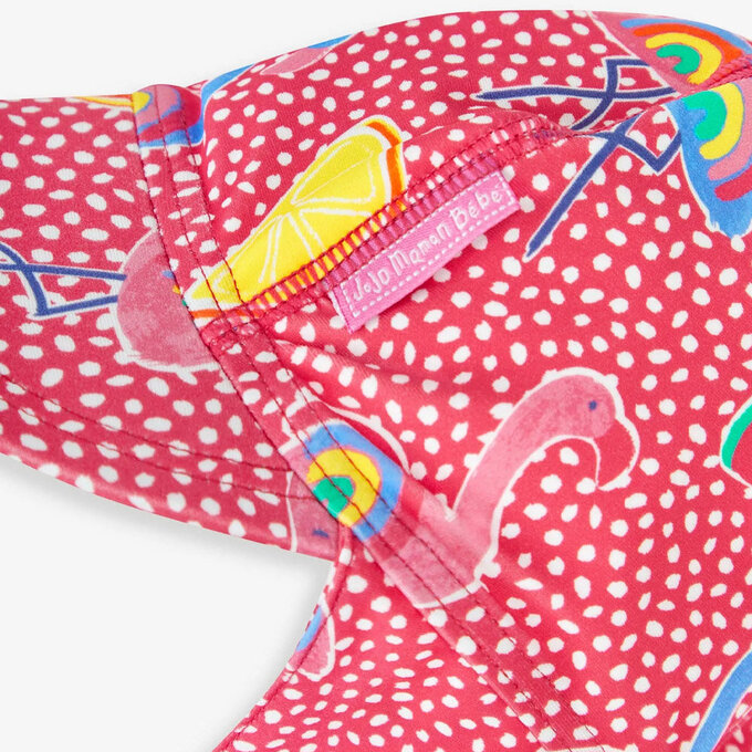 英國 JoJo Maman BeBe 嬰幼兒/兒童泳裝戲水UPF50+防曬護頸遮陽帽_繽紛紅鶴_JJH3981