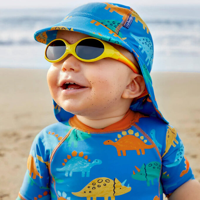 英國 JoJo Maman BeBe 嬰幼兒/兒童泳裝戲水UPF50+防曬護頸遮陽帽_恐龍圖鑑_JJH3936