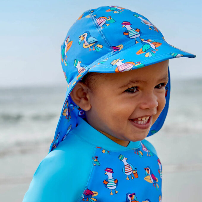 英國 JoJo Maman BeBe 嬰幼兒/兒童泳裝戲水UPF50+防曬護頸遮陽帽_海鷗家族_JJH3941