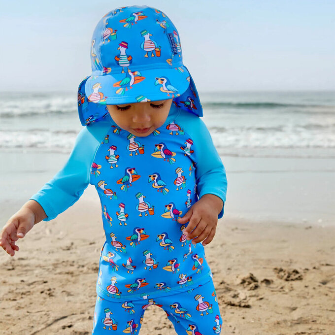 英國 JoJo Maman BeBe 嬰幼兒/兒童泳裝戲水UPF50+防曬護頸遮陽帽_海鷗家族_JJH3941