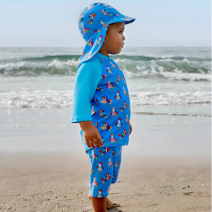 英國 JoJo Maman BeBe 嬰幼兒/兒童泳裝戲水UPF50+防曬護頸遮陽帽_海鷗家族_JJH3941