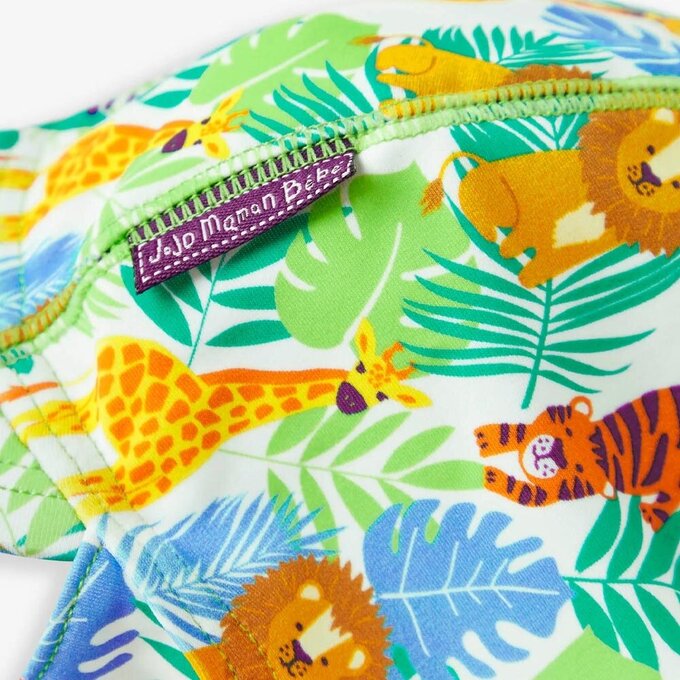 英國 JoJo Maman BeBe 嬰幼兒/兒童泳裝戲水UPF50+防曬護頸遮陽帽_叢林探險_JJH9682