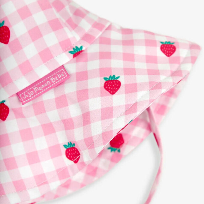 英國 JoJo Maman BeBe 嬰幼兒/兒童泳裝戲水UPF50+綁帶遮陽帽_草莓甜心_JJH3968