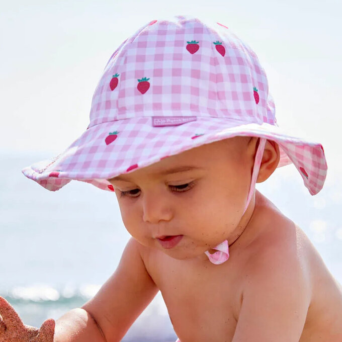 英國 JoJo Maman BeBe 嬰幼兒/兒童泳裝戲水UPF50+綁帶遮陽帽_草莓甜心_JJH3968