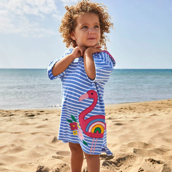 英國 JoJo Maman BeBe 嬰幼兒/兒童游泳浴巾&浴袍_火烈鳥_JJH9009