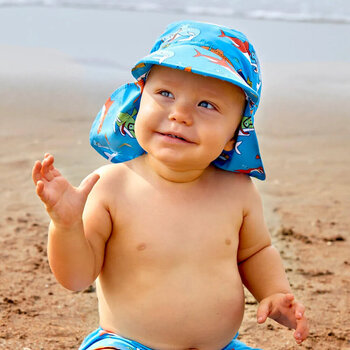 英國 JoJo Maman BeBe 嬰幼兒/兒童泳裝戲水UPF50+防曬護頸遮陽帽_鯊魚世界_JJH3927-