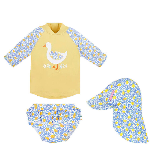 【超優惠套組】 英國 JoJo Maman BeBe 兩件式泳裝+防曬護頸遮陽帽_JJG007