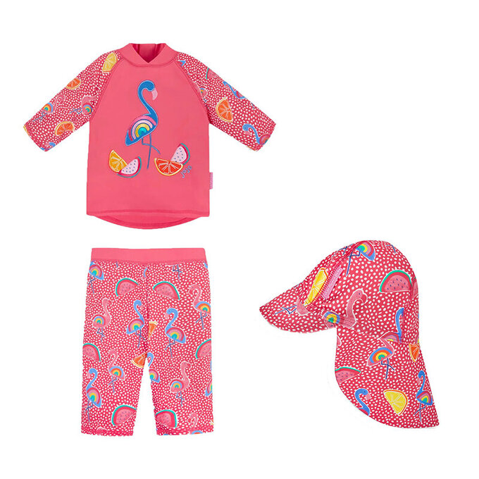 【超優惠套組】 英國 JoJo Maman BeBe 兩件式泳裝+防曬護頸遮陽帽_JJG005