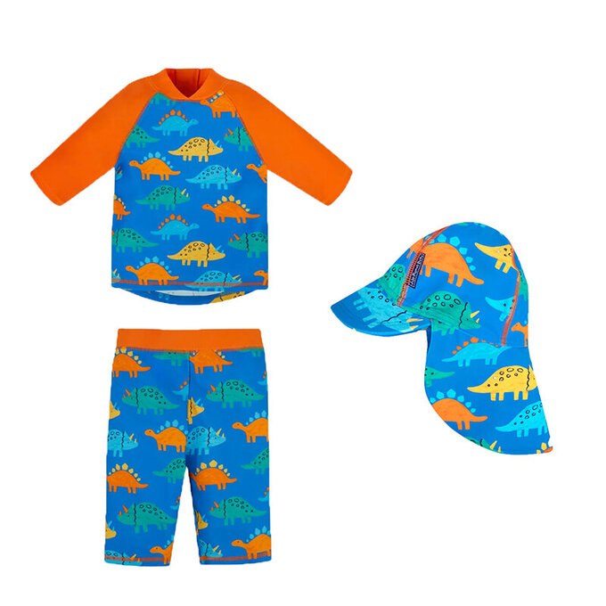 【超優惠套組】 英國 JoJo Maman BeBe 兩件式泳裝+防曬護頸遮陽帽_JJB003