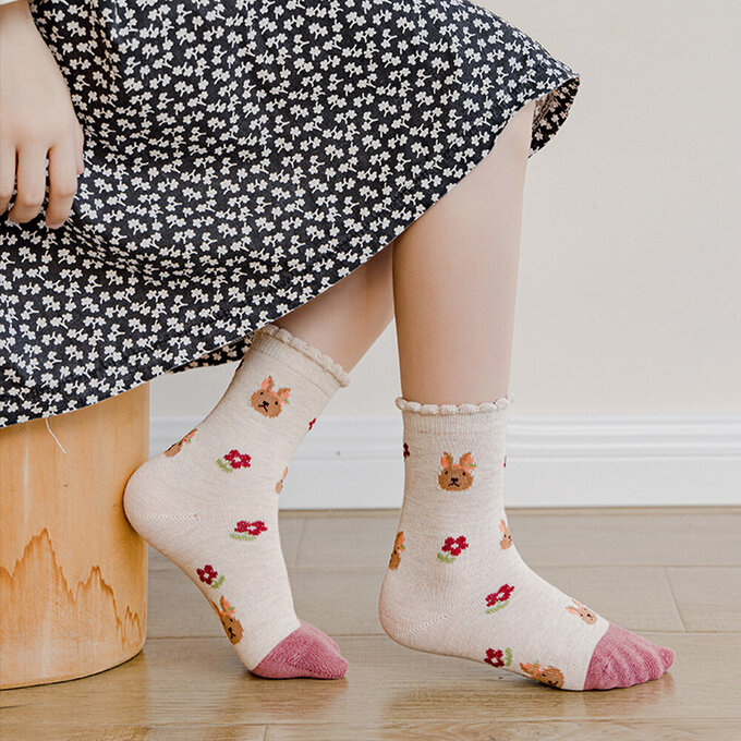 【腳ㄚ子】幼/兒童棉質中筒襪_緋紅花舞_ilbG002