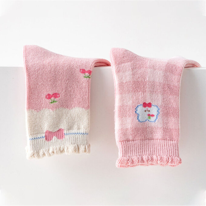 【腳ㄚ子】幼/兒童棉質中筒襪_粉色世界_ilbG003