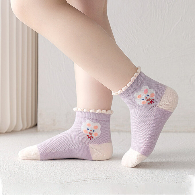 【腳ㄚ子】幼/兒童棉質中筒襪_溫柔紫花_ilbG004