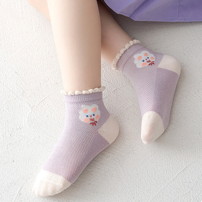 【腳ㄚ子】幼/兒童棉質中筒襪_溫柔紫花_ilbG004