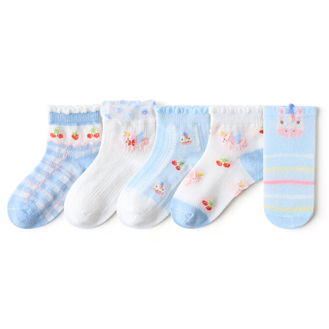 【腳ㄚ子】幼/兒童透氣網眼襪_清爽藍花_ilbF005