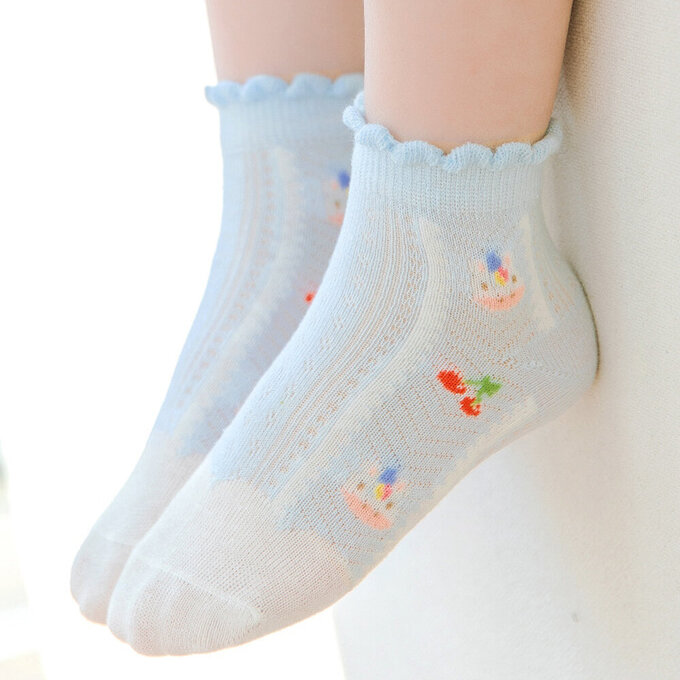 【腳ㄚ子】幼/兒童透氣網眼襪_清爽藍花_ilbF005