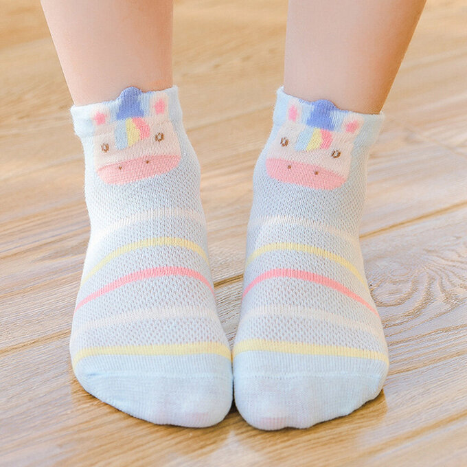 【腳ㄚ子】幼/兒童透氣網眼襪_清爽藍花_ilbF005