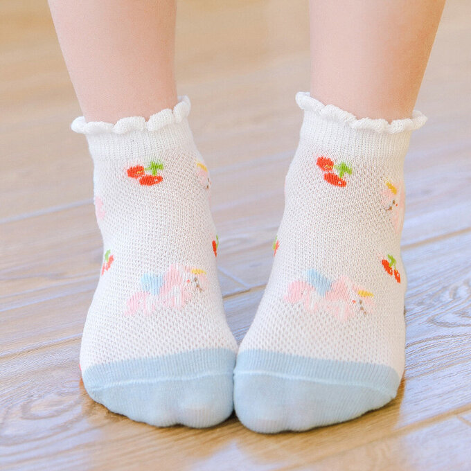 【腳ㄚ子】幼/兒童透氣網眼襪_清爽藍花_ilbF005