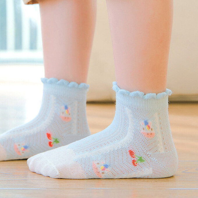 【腳ㄚ子】幼/兒童透氣網眼襪_清爽藍花_ilbF005